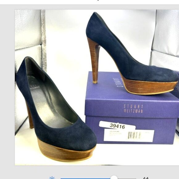 Stuart Weitzman Stilts Platform Pumps Suede leather ladies 7.5 nice blue shoes - Picture 14 of 14